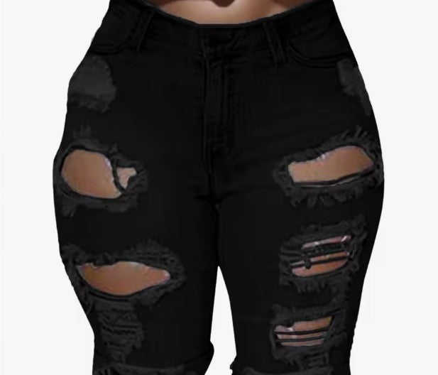 Sexy women high waist denim shorts raw edge stretchy shorts