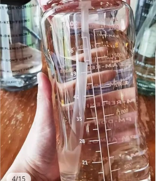 2000ml sports drinking bottles with time Market men woman water bottle with straw large capacity outdoor