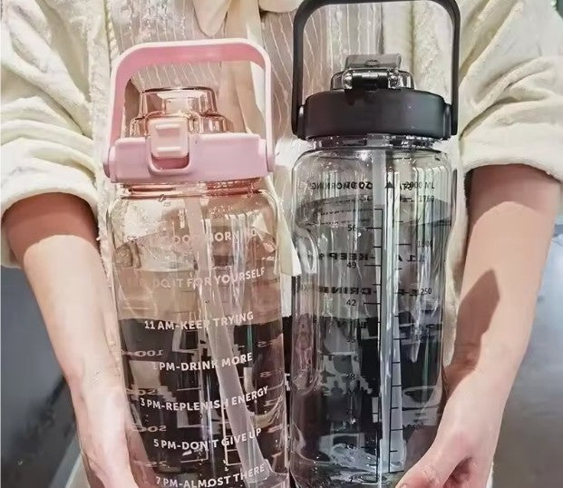 2000ml sports drinking bottles with time Market men woman water bottle with straw large capacity outdoor