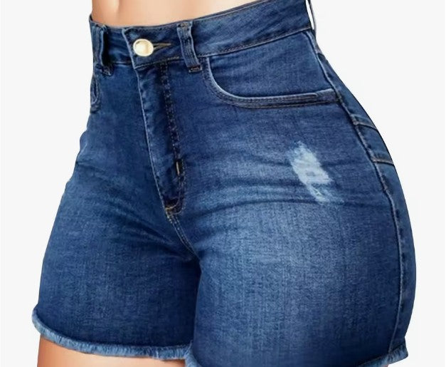 Sexy women high waist denim shorts raw edge stretchy shorts