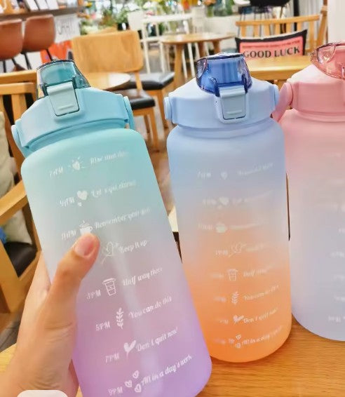 2000ml sports drinking bottles with time Market men woman water bottle with straw large capacity outdoor