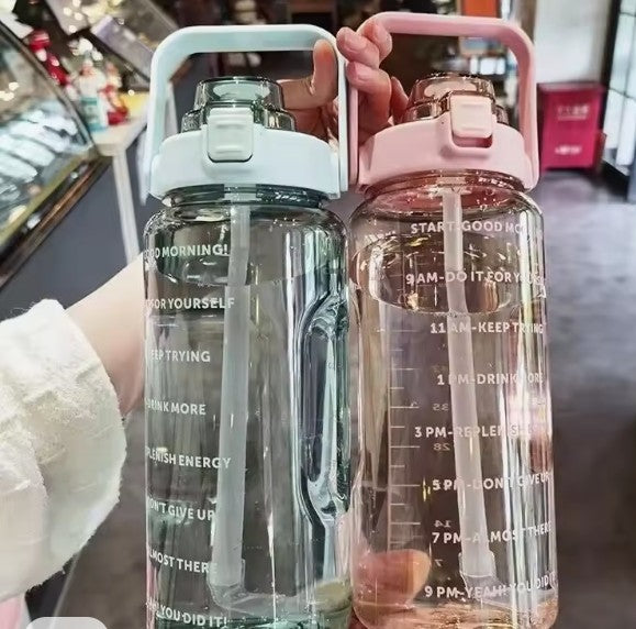 2000ml sports drinking bottles with time Market men woman water bottle with straw large capacity outdoor