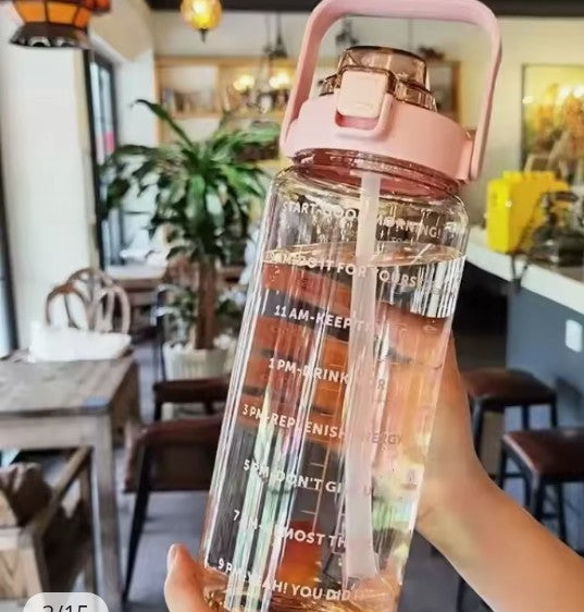 2000ml sports drinking bottles with time Market men woman water bottle with straw large capacity outdoor