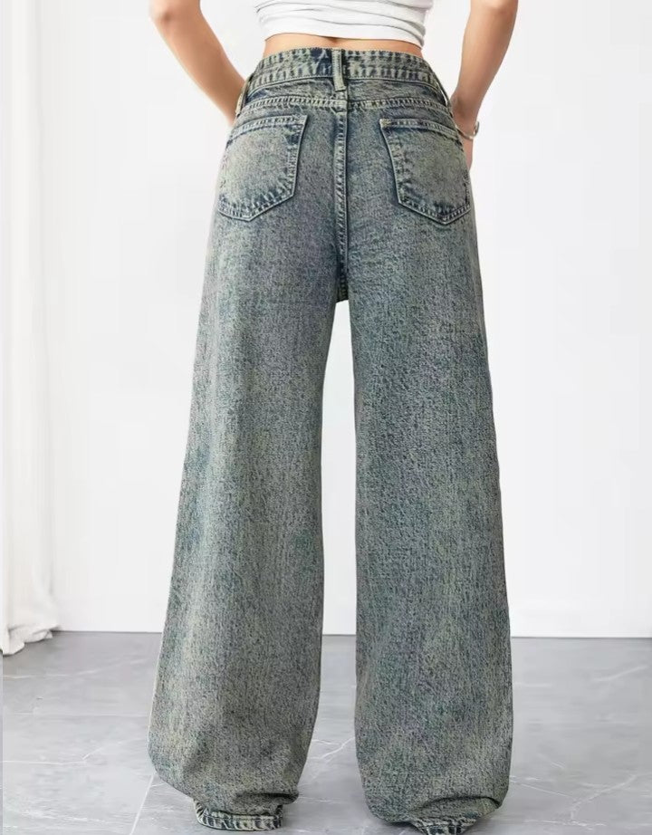 Loose fit wide leg denim jeans for women