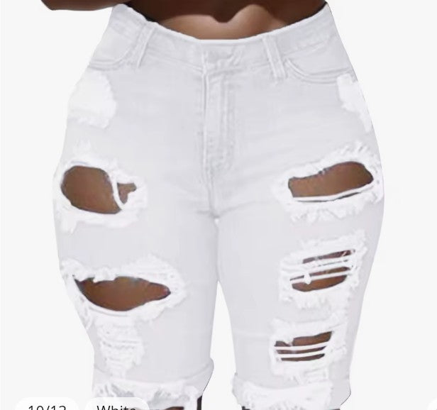 Sexy women high waist denim shorts raw edge stretchy shorts