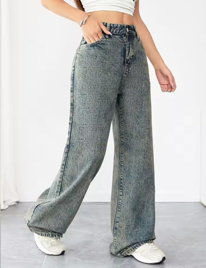 Loose fit wide leg denim jeans for women