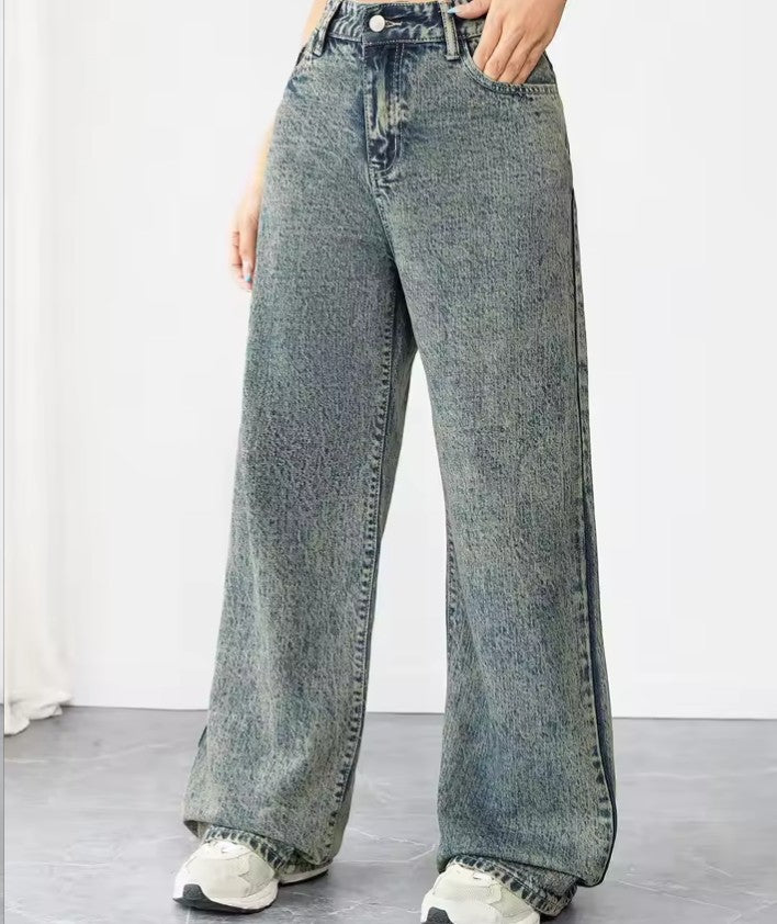 Loose fit wide leg denim jeans for women